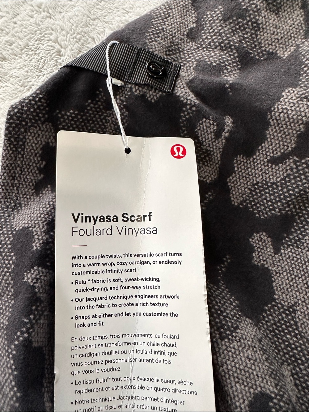 lululemon Vinyasa Scarf - Black and Gray Tonal Print